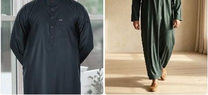 Poshak — before and after, forest green thobe